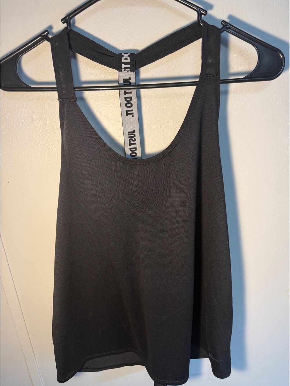 Nike Dri-FIT Black Racerback Tank Top with 'Just Do It' Strap